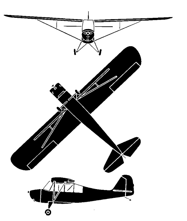 Plan 3 vues du Aeronca L-16 Grasshopper Plan 3 vues du Aeronca L-16 Grasshopper