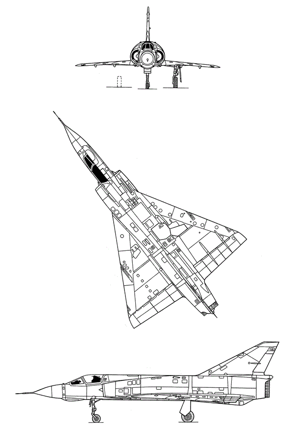 Plan 3 vues du Dassault (FFA) Mirage IIIS Plan 3 vues du Dassault (FFA) Mirage IIIS