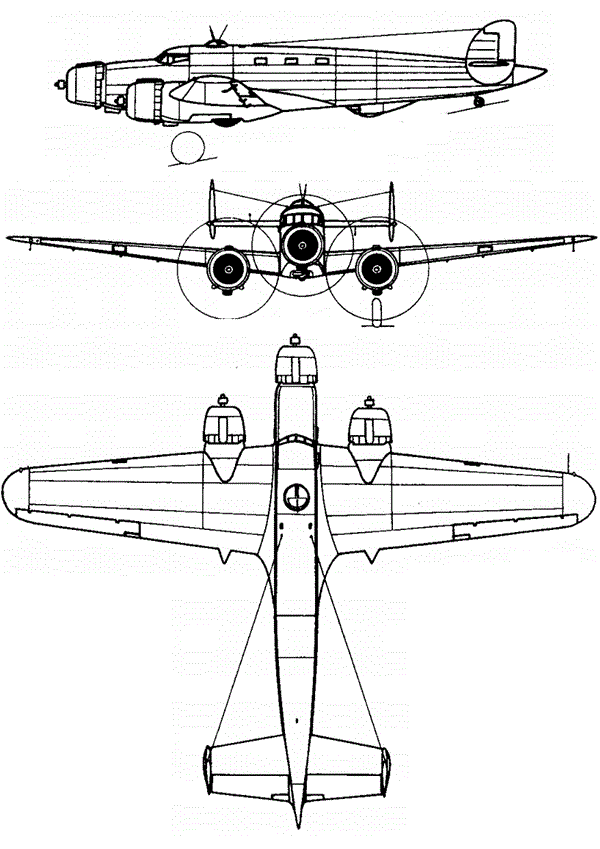 Plan 3 vues du Savoia-Marchetti SM.84 Piccione Plan 3 vues du Savoia-Marchetti SM.84 Piccione