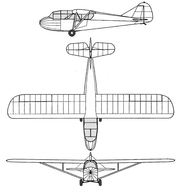 Plan 3 vues du Aeronca TG-5 Plan 3 vues du Aeronca TG-5