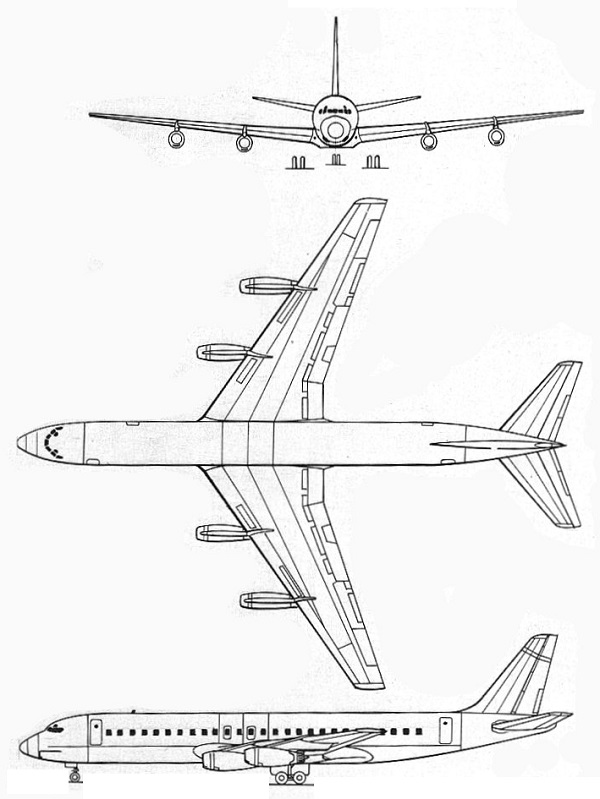 Plan 3 vues du Douglas DC-8 Plan 3 vues du Douglas DC-8