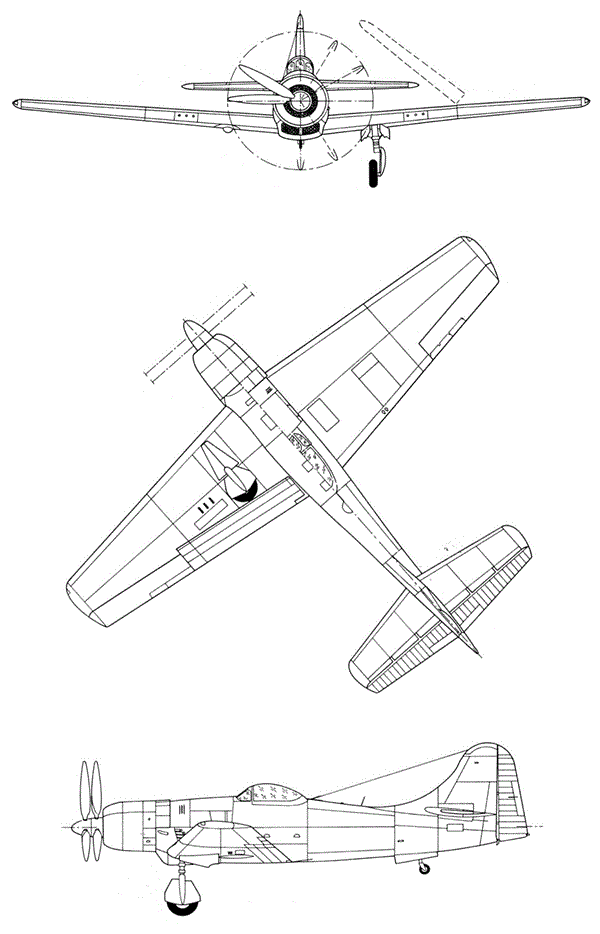 Plan 3 vues du Boeing XF8B Plan 3 vues du Boeing XF8B