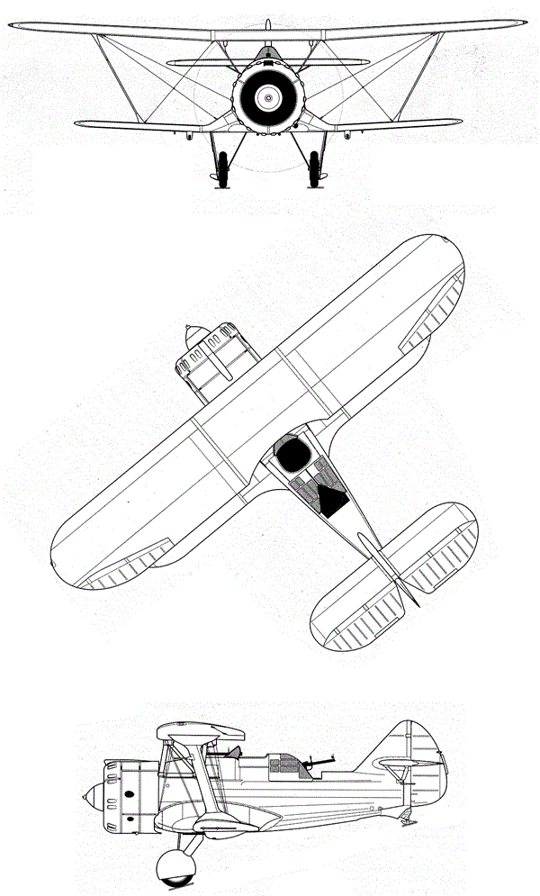 Plan 3 vues du Kochyerigin DI-6 Plan 3 vues du Kochyerigin DI-6