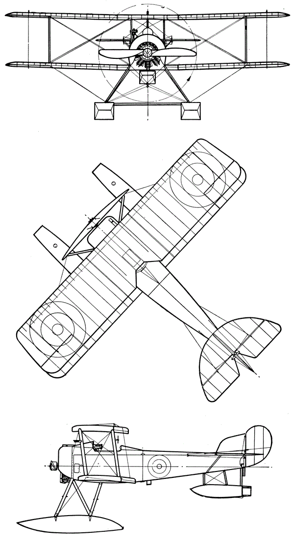Plan 3 vues du Sopwith Baby