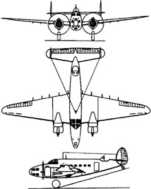 Plan 3 vues du Lockheed A-28 Hudson