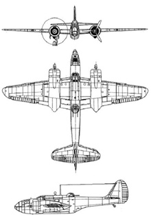 Plan 3 vues du Martin A-30 Baltimore