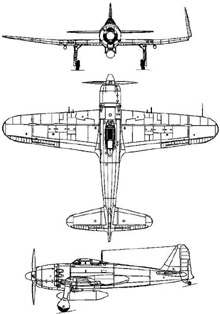 Plan 3 vues du Mitsubishi A7M Reppu 'Sam'