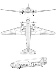 Plan 3 vues du Douglas AC-47 Spooky