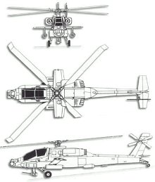 Plan 3 vues du McDonnell-Douglas AH-64 Apache