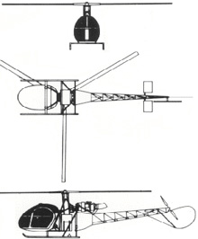 Plan 3 vues du Sud-Est SE.313 Alouette II