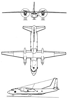 Plan 3 vues du Antonov An-26 ‘Curl’