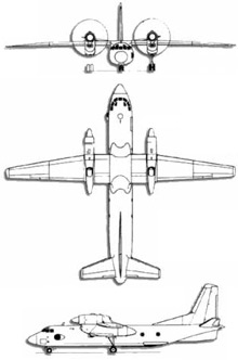 Plan 3 vues du Antonov An-32 ‘Cline’