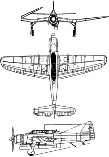 Plan 3 vues du Aichi B7A Ryusei ‘Grace’