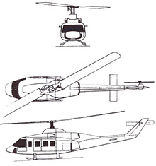 Plan 3 vues du Bell 214 Big Lifter