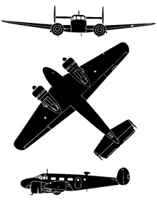 Plan 3 vues du Beechcraft C-45 Expeditor