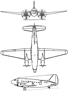 Plan 3 vues du Curtiss C-46 Commando