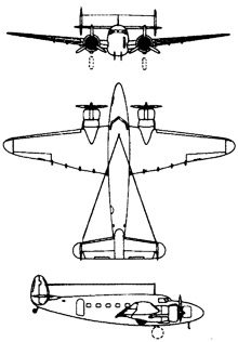 Plan 3 vues du Lockheed C-60 Lodestar