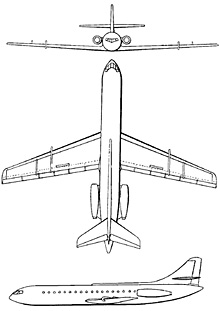 Plan 3 vues du Sud-Est SE.210 Caravelle