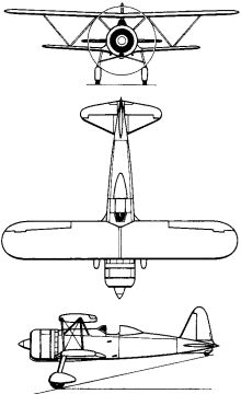 Plan 3 vues du Fiat CR.42 Falco