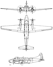 Plan 3 vues du De Havilland DH.104 Dove/Devon