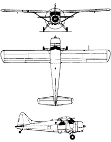 Plan 3 vues du De Havilland Canada DHC-2 Beaver