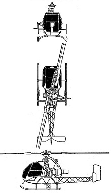 Plan 3 vues du Sud-Ouest SO.1221 Djinn