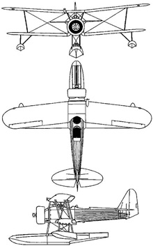 Plan 3 vues du Nakajima E8N  'Dave'