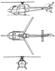 Plan 3 vues du Aérospatiale AS-350/AS-550 Ecureuil