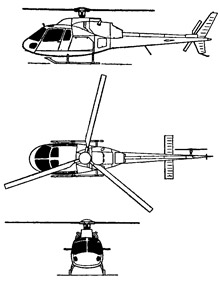 Plan 3 vues du Aérospatiale AS-355 Ecureuil 2