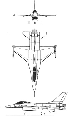 Plan 3 vues du General Dynamics F-16 Fighting Falcon