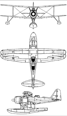 Plan 3 vues du Mitsubishi F1M  ‘Pete’