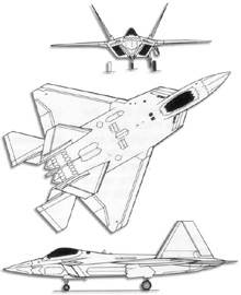 Plan 3 vues du Lockheed F-22 Raptor