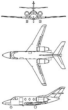 Plan 3 vues du Dassault  Falcon 10 MER