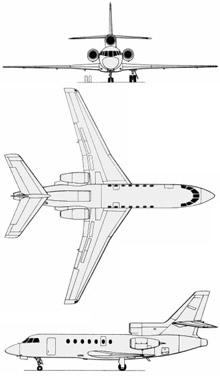 Plan 3 vues du Dassault Aviation Falcon 50M