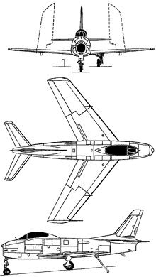 Plan 3 vues du North American FJ Fury