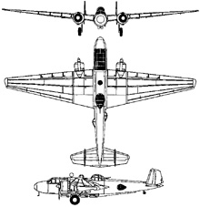 Plan 3 vues du Mitsubishi G3M  'Nell'