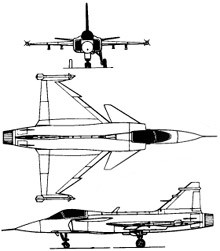 Plan 3 vues du Saab JAS 39 Gripen