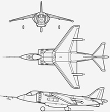 Plan 3 vues du Hawker-Siddeley  Harrier