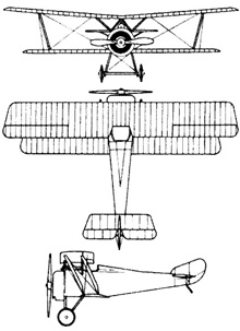 Plan 3 vues du Hanriot-Dupont HD.1