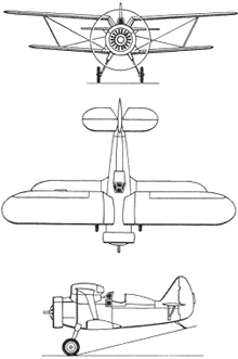 Plan 3 vues du Polikarpov I-15