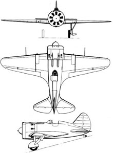 Plan 3 vues du Polikarpov I-16 Ishak