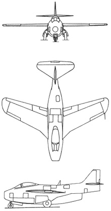 Plan 3 vues du Saab J29 Tunnan