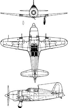 Plan 3 vues du Mitsubishi J2M Raiden 'Jack'