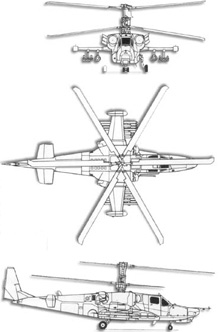 Plan 3 vues du Kamov Ka-50  'Hokum'