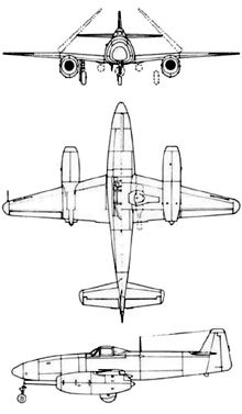 Plan 3 vues du Nakajima J9N Kikka