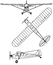 Plan 3 vues du Piper L-4 Grasshopper 