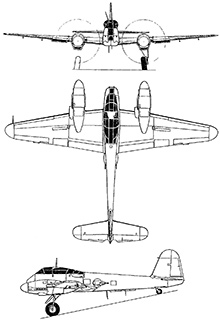 Plan 3 vues du Messerschmitt Me 210