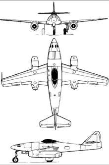 Plan 3 vues du Messerschmitt Me 262 Schwalbe