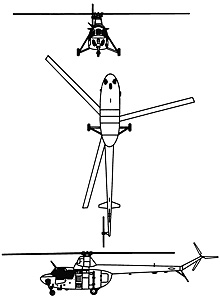 Plan 3 vues du Mil Mi-1  ‘Hare’