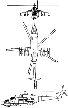 Plan 3 vues du Mil Mi-24  'Hind'